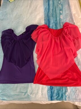 2 Women’s Layered Flutter Sleeve Top - Coral & Purple